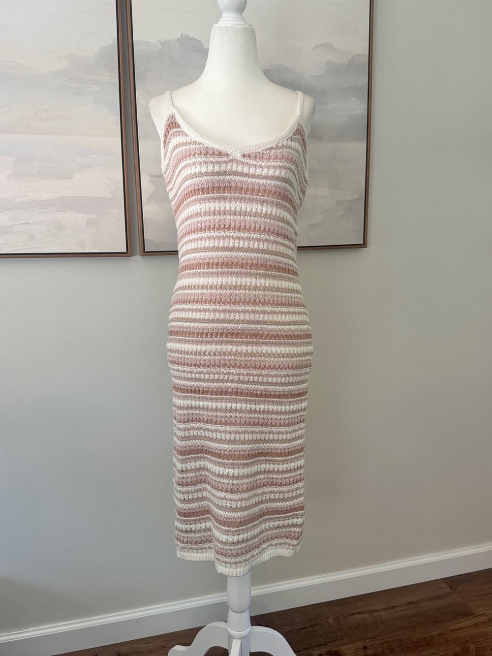 Olive + Oak Crochet Knit Striped Midi Dress • Size Large